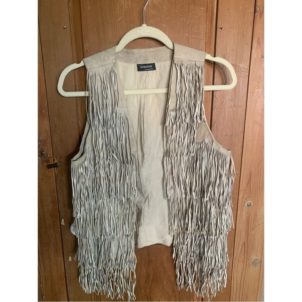 Sinequanone beige long leather fringe vest